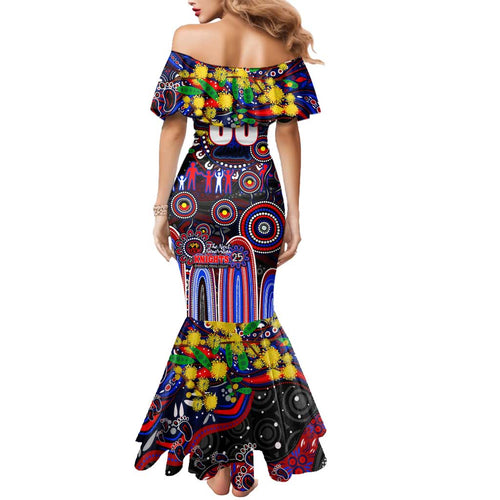 Personalised NAIDOC Week 2025 Knights Rugby Mermaid Dress Aboriginal Dot Painting