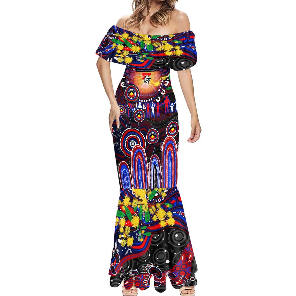 Personalised NAIDOC Week 2025 Knights Rugby Mermaid Dress Aboriginal Dot Painting