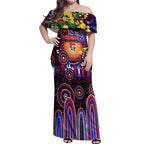 Personalised NAIDOC Week 2025 Knights Rugby Off Shoulder Maxi Dress Aboriginal Dot Painting