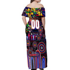 Personalised NAIDOC Week 2025 Knights Rugby Off Shoulder Maxi Dress Aboriginal Dot Painting
