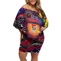 Personalised NAIDOC Week 2025 Knights Rugby Off Shoulder Short Dress Aboriginal Dot Painting