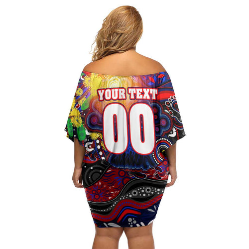 Personalised NAIDOC Week 2025 Knights Rugby Off Shoulder Short Dress Aboriginal Dot Painting
