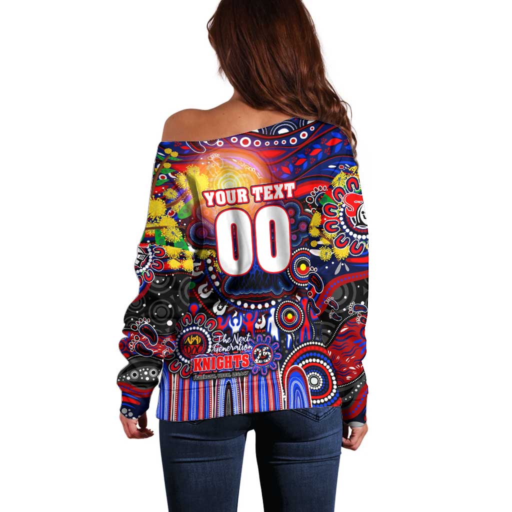 Personalised NAIDOC Week 2025 Knights Rugby Off Shoulder Sweater Aboriginal Dot Painting