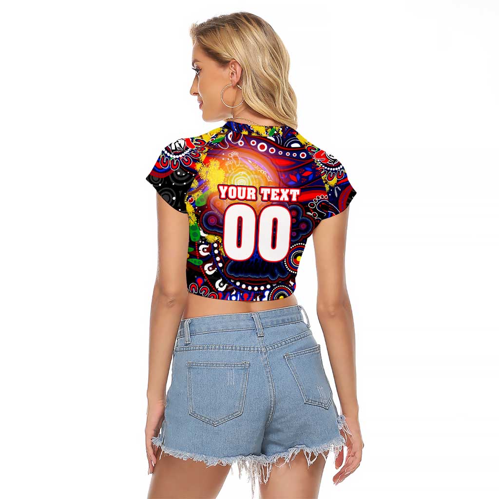 Personalised NAIDOC Week 2025 Knights Rugby Raglan Cropped T Shirt Aboriginal Dot Painting