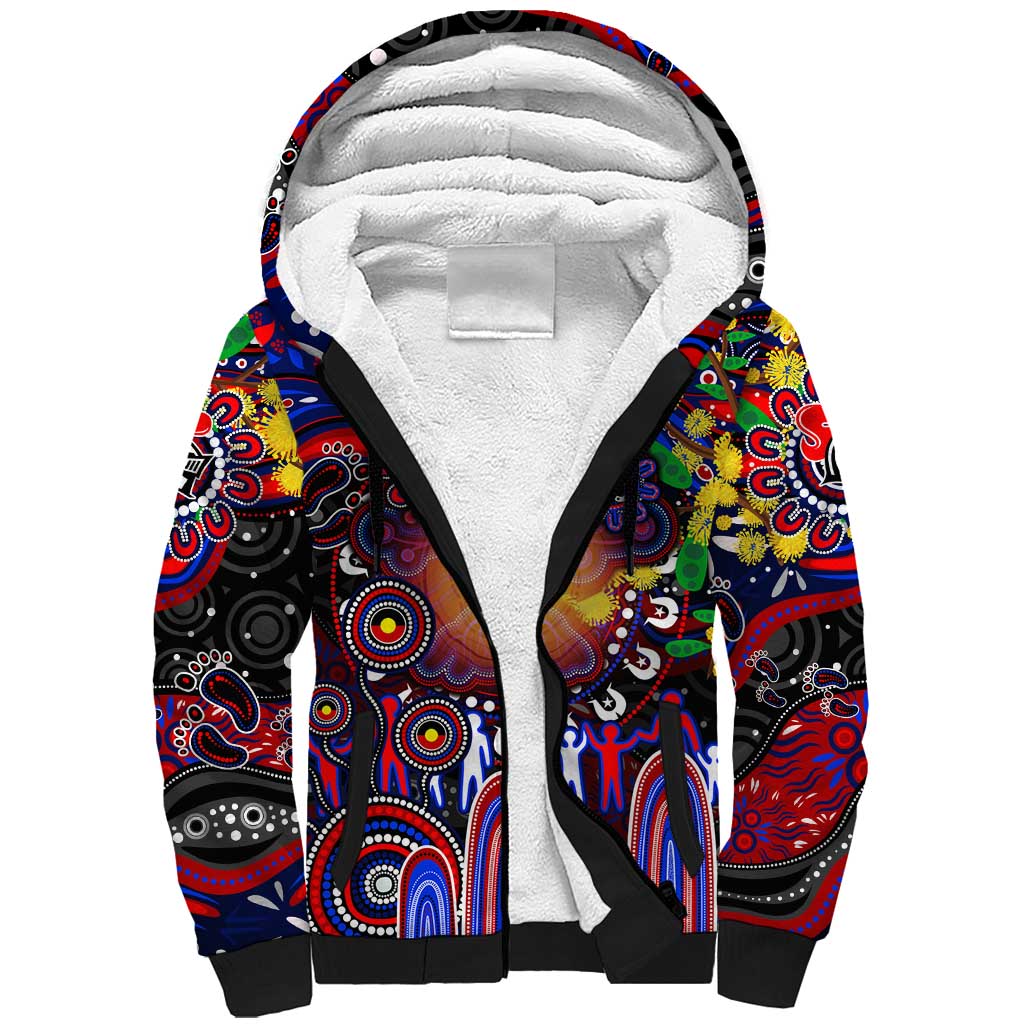 Personalised NAIDOC Week 2025 Knights Rugby Sherpa Hoodie Aboriginal Dot Painting