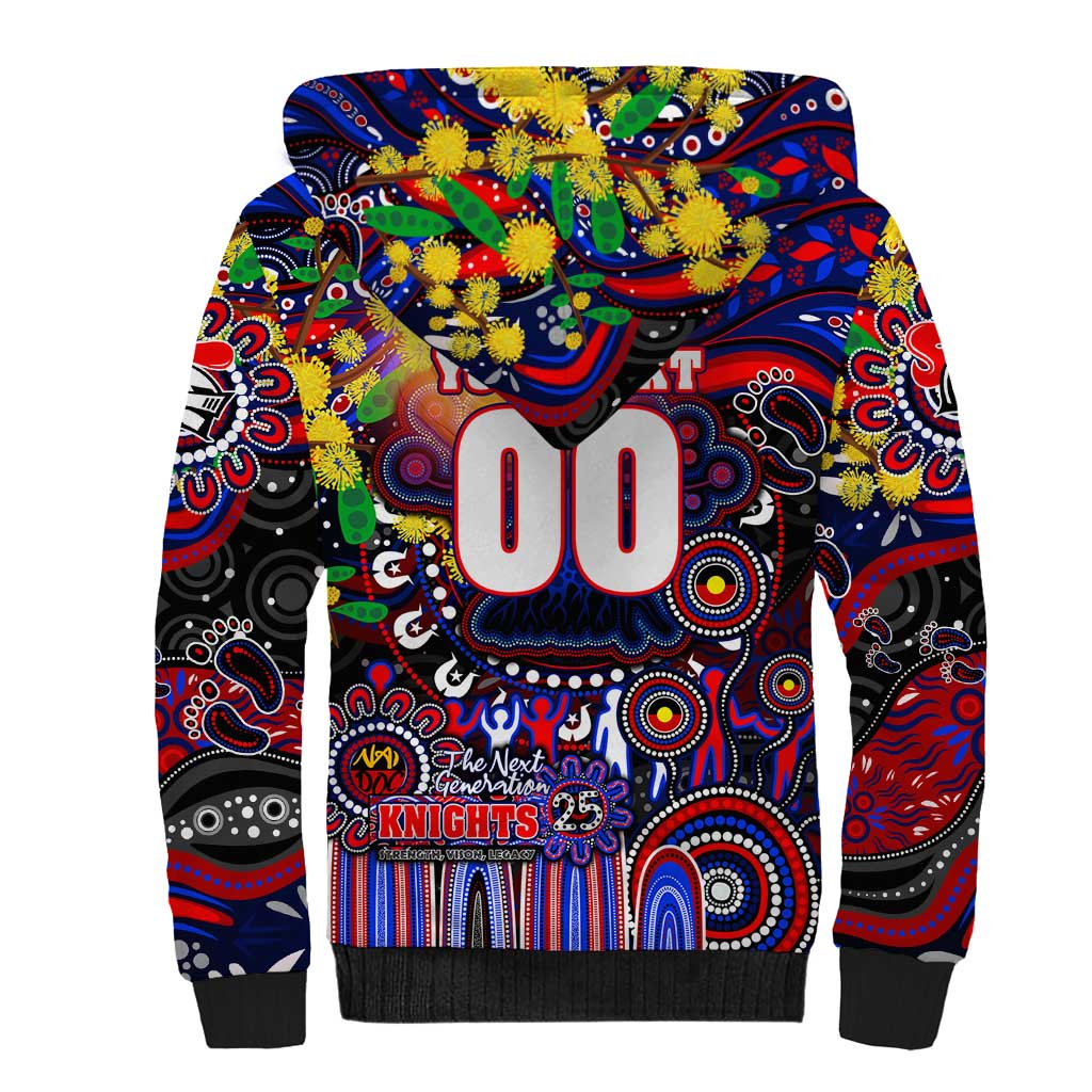 Personalised NAIDOC Week 2025 Knights Rugby Sherpa Hoodie Aboriginal Dot Painting