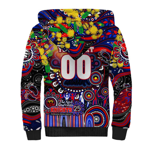 Personalised NAIDOC Week 2025 Knights Rugby Sherpa Hoodie Aboriginal Dot Painting