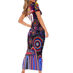 Personalised NAIDOC Week 2025 Knights Rugby Short Sleeve Bodycon Dress Aboriginal Dot Painting