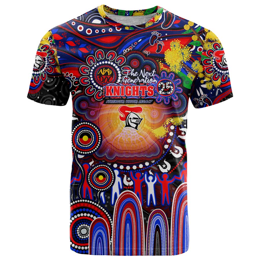 Personalised NAIDOC Week 2025 Knights Rugby T Shirt Aboriginal Dot Painting