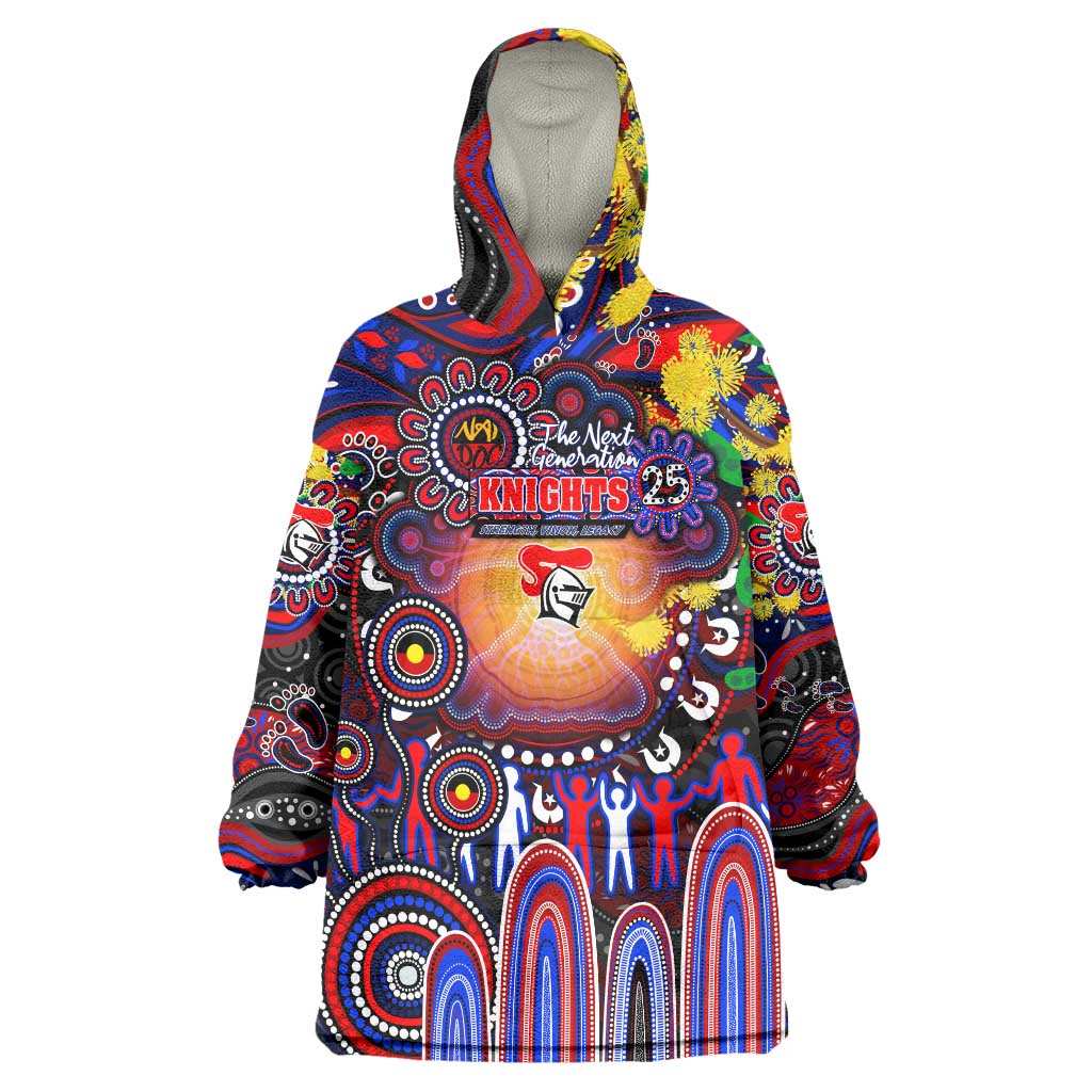 Personalised NAIDOC Week 2025 Knights Rugby Wearable Blanket Hoodie Aboriginal Dot Painting