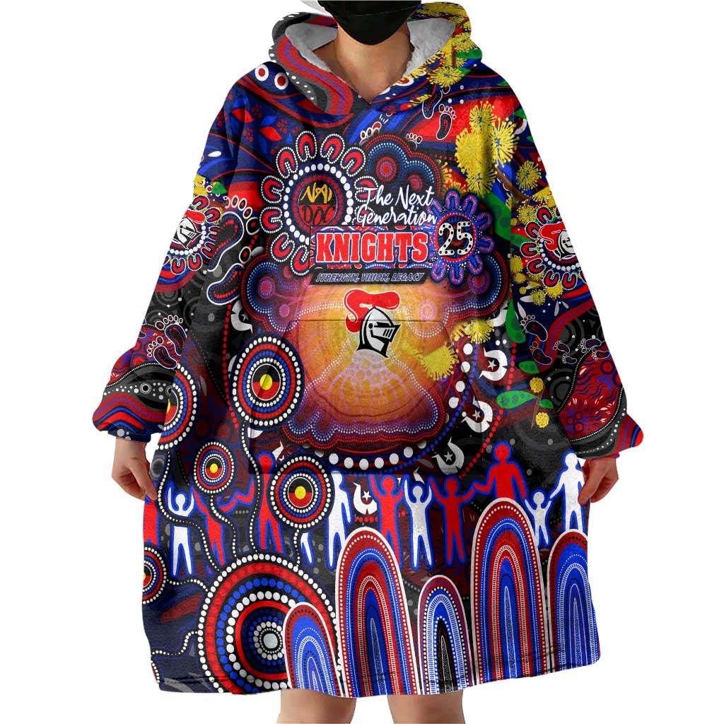 Personalised NAIDOC Week 2025 Knights Rugby Wearable Blanket Hoodie Aboriginal Dot Painting