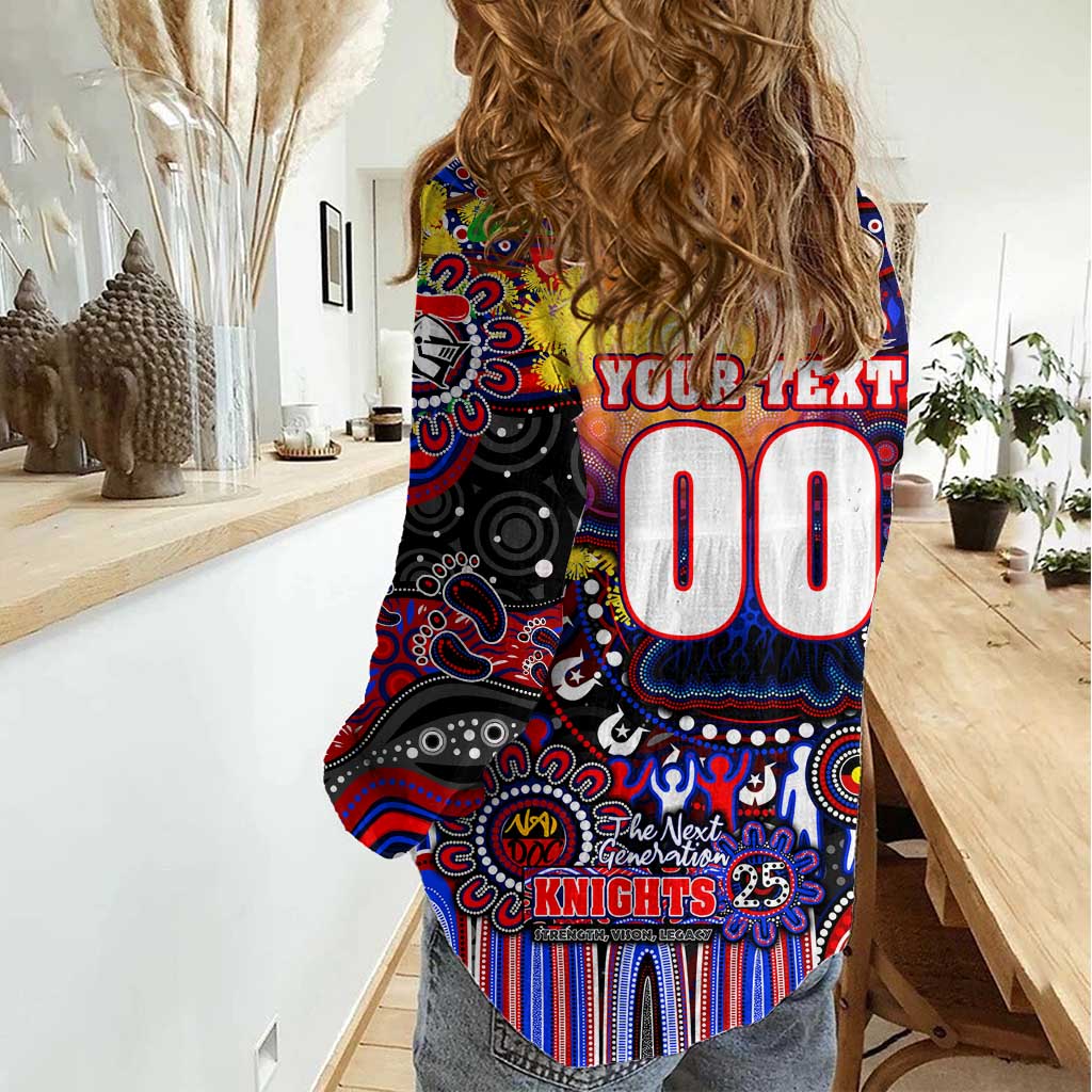 Personalised NAIDOC Week 2025 Knights Rugby Women Casual Shirt Aboriginal Dot Painting