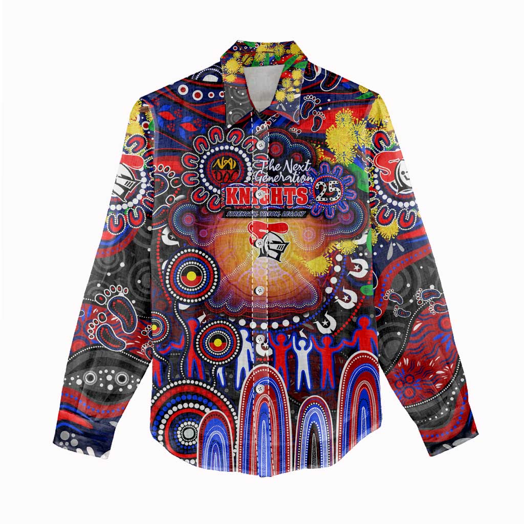 Personalised NAIDOC Week 2025 Knights Rugby Women Casual Shirt Aboriginal Dot Painting