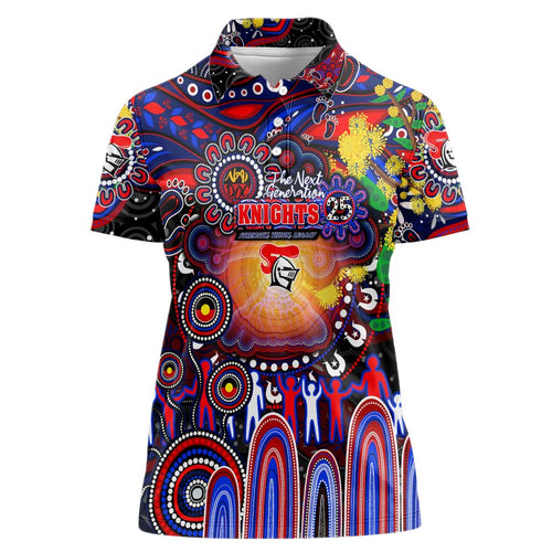 Personalised NAIDOC Week 2025 Knights Rugby Women Polo Shirt Aboriginal Dot Painting