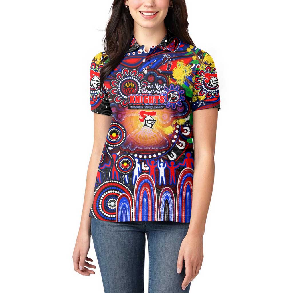Personalised NAIDOC Week 2025 Knights Rugby Women Polo Shirt Aboriginal Dot Painting