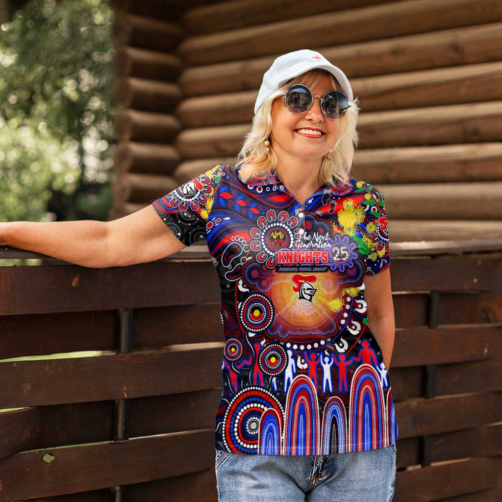 Personalised NAIDOC Week 2025 Knights Rugby Women Polo Shirt Aboriginal Dot Painting