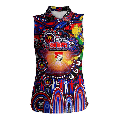 Personalised NAIDOC Week 2025 Knights Rugby Women Sleeveless Polo Shirt Aboriginal Dot Painting