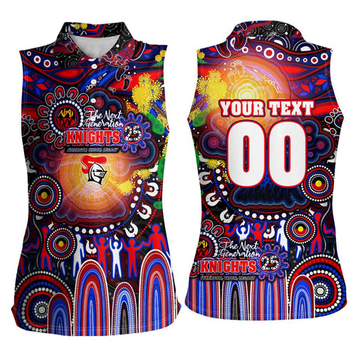 Personalised NAIDOC Week 2025 Knights Rugby Women Sleeveless Polo Shirt Aboriginal Dot Painting