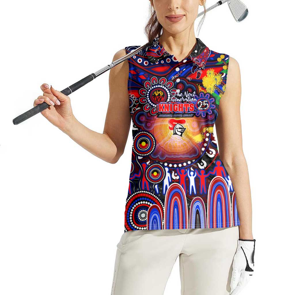 Personalised NAIDOC Week 2025 Knights Rugby Women Sleeveless Polo Shirt Aboriginal Dot Painting