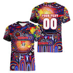 Personalised NAIDOC Week 2025 Knights Rugby Women V-Neck T-Shirt Aboriginal Dot Painting