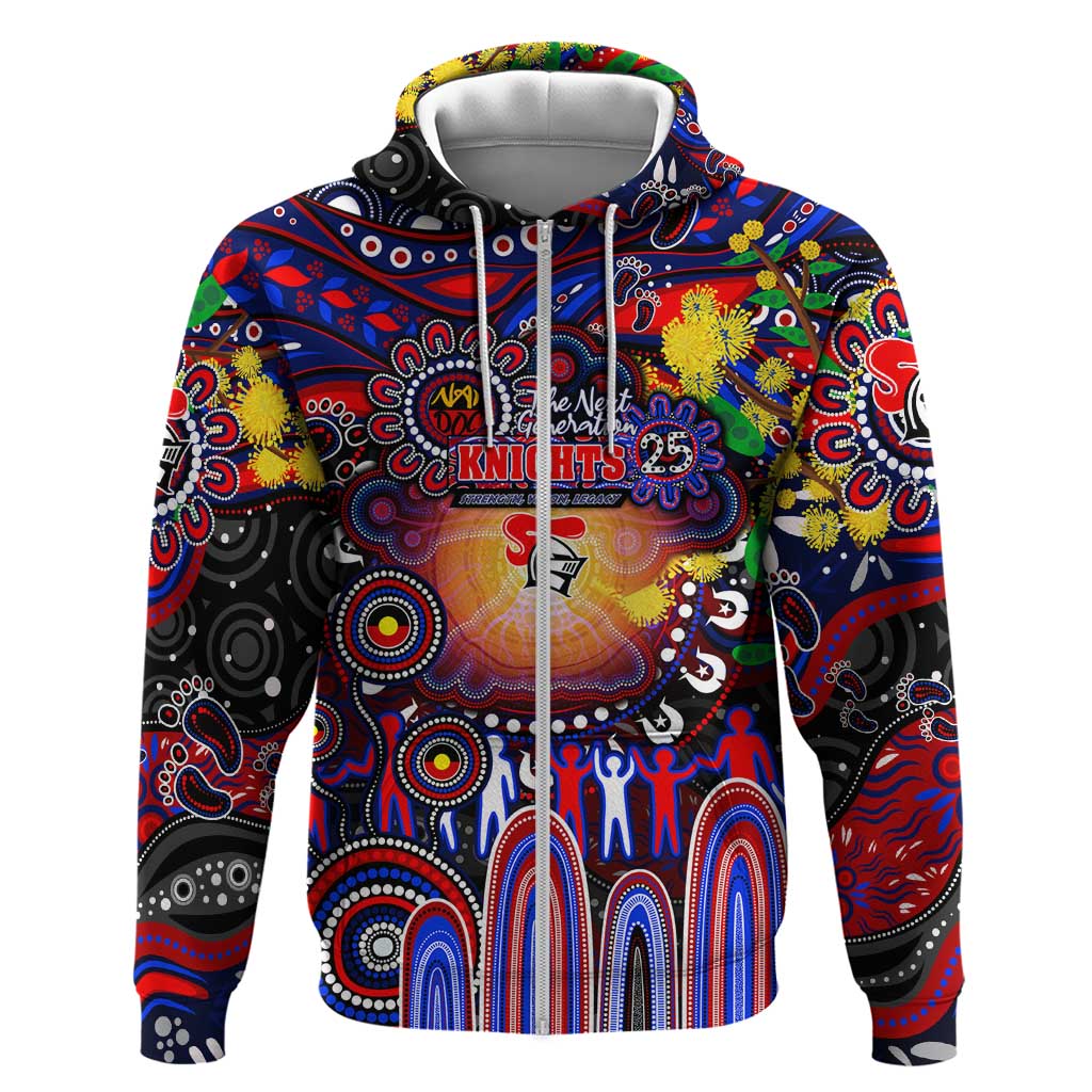 Personalised NAIDOC Week 2025 Knights Rugby Zip Hoodie Aboriginal Dot Painting