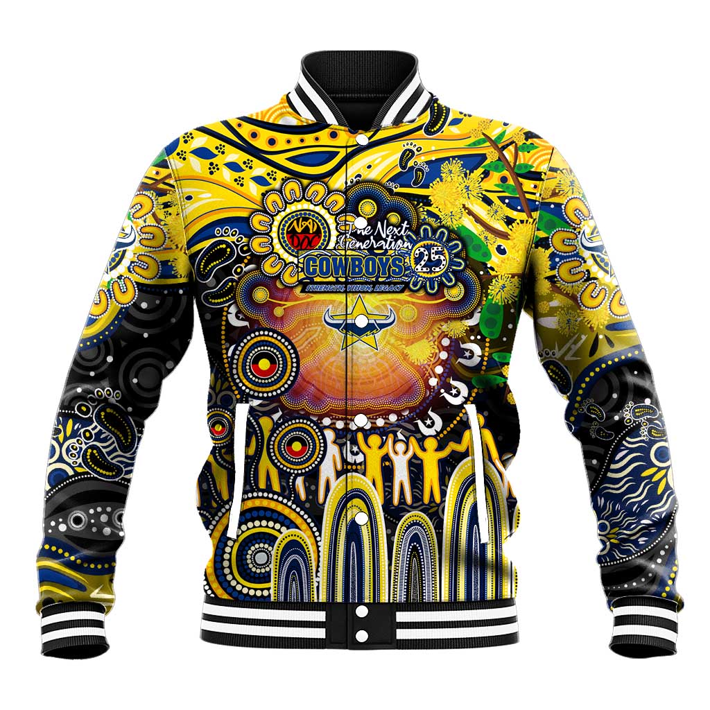 Personalised NAIDOC Week 2025 Cowboys Rugby Baseball Jacket Aboriginal Dot Painting