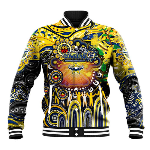 Personalised NAIDOC Week 2025 Cowboys Rugby Baseball Jacket Aboriginal Dot Painting