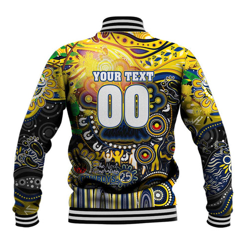 Personalised NAIDOC Week 2025 Cowboys Rugby Baseball Jacket Aboriginal Dot Painting