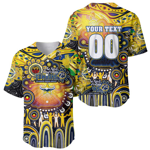 Personalised NAIDOC Week 2025 Cowboys Rugby Baseball Jersey Aboriginal Dot Painting