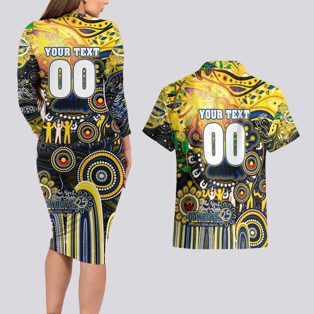 Personalised NAIDOC Week 2025 Cowboys Rugby Couples Matching Long Sleeve Bodycon Dress and Hawaiian Shirt Aboriginal Dot Painting