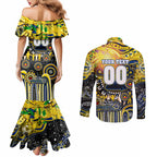 Personalised NAIDOC Week 2025 Cowboys Rugby Couples Matching Mermaid Dress and Long Sleeve Button Shirt Aboriginal Dot Painting