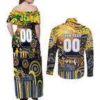 Personalised NAIDOC Week 2025 Cowboys Rugby Couples Matching Off Shoulder Maxi Dress and Long Sleeve Button Shirt Aboriginal Dot Painting