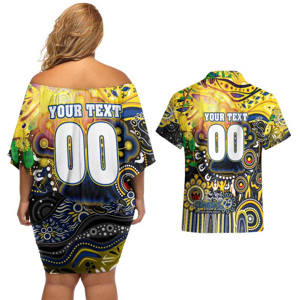 Personalised NAIDOC Week 2025 Cowboys Rugby Couples Matching Off Shoulder Short Dress and Hawaiian Shirt Aboriginal Dot Painting