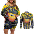 Personalised NAIDOC Week 2025 Cowboys Rugby Couples Matching Off Shoulder Short Dress and Long Sleeve Button Shirt Aboriginal Dot Painting
