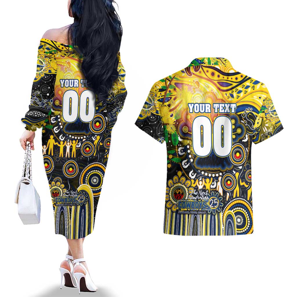 Personalised NAIDOC Week 2025 Cowboys Rugby Couples Matching Off The Shoulder Long Sleeve Dress and Hawaiian Shirt Aboriginal Dot Painting