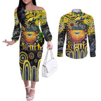 Personalised NAIDOC Week 2025 Cowboys Rugby Couples Matching Off The Shoulder Long Sleeve Dress and Long Sleeve Button Shirt Aboriginal Dot Painting