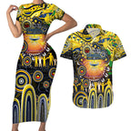 Personalised NAIDOC Week 2025 Cowboys Rugby Couples Matching Short Sleeve Bodycon Dress and Hawaiian Shirt Aboriginal Dot Painting