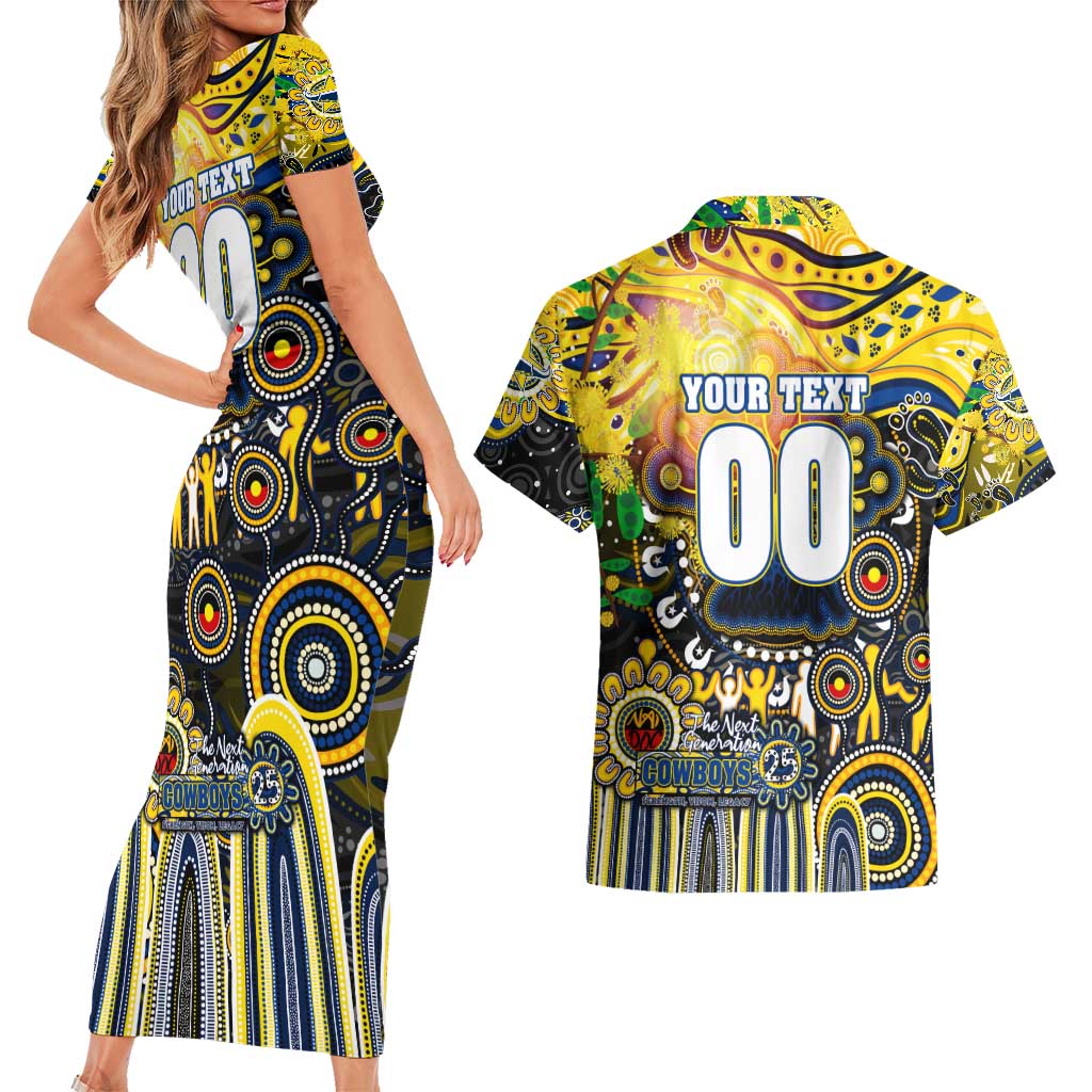 Personalised NAIDOC Week 2025 Cowboys Rugby Couples Matching Short Sleeve Bodycon Dress and Hawaiian Shirt Aboriginal Dot Painting