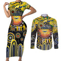 Personalised NAIDOC Week 2025 Cowboys Rugby Couples Matching Short Sleeve Bodycon Dress and Long Sleeve Button Shirt Aboriginal Dot Painting
