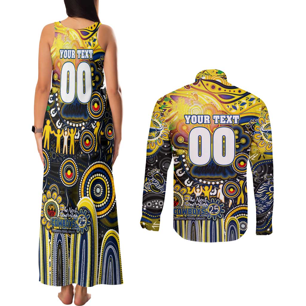 Personalised NAIDOC Week 2025 Cowboys Rugby Couples Matching Tank Maxi Dress and Long Sleeve Button Shirt Aboriginal Dot Painting