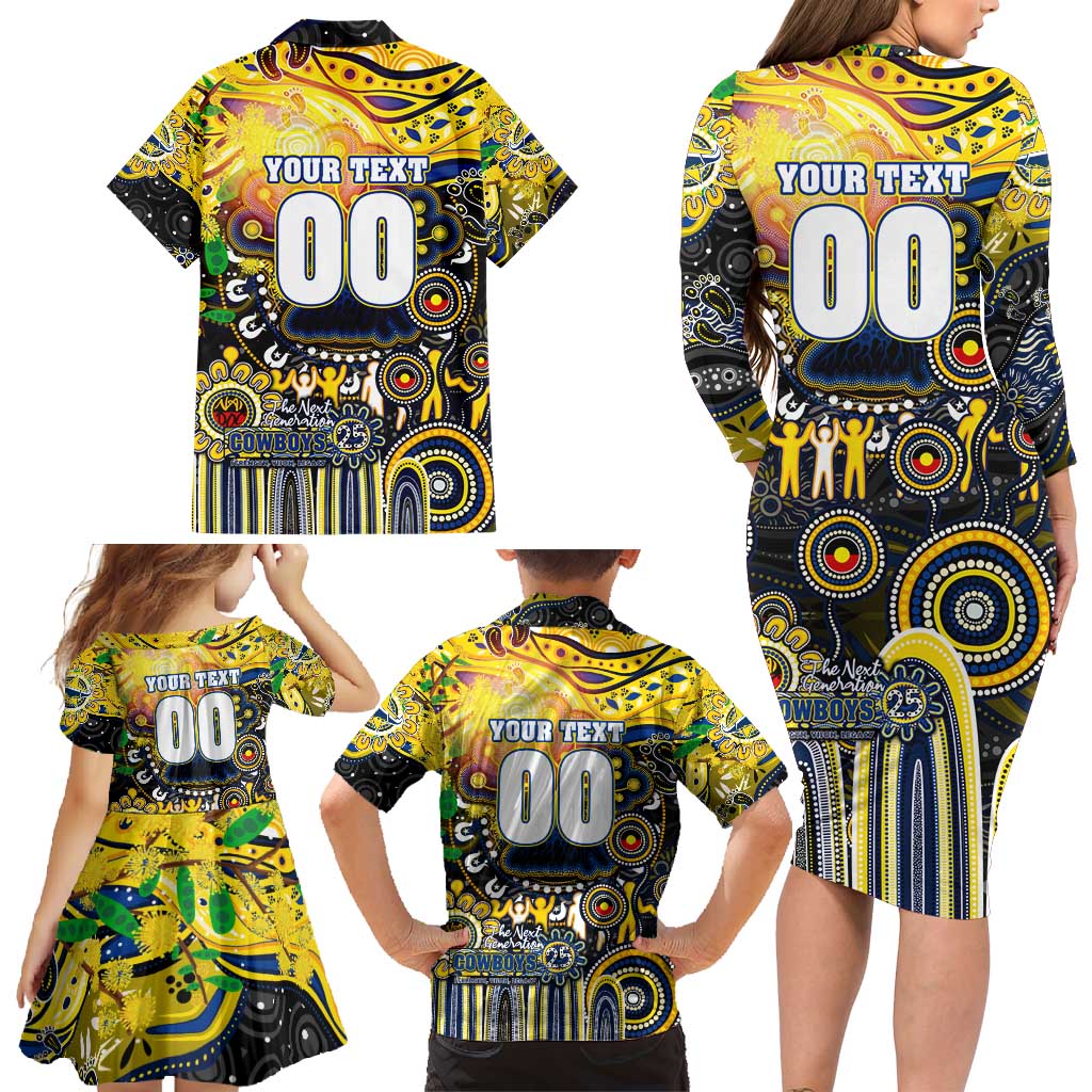 Personalised NAIDOC Week 2025 Cowboys Rugby Family Matching Long Sleeve Bodycon Dress and Hawaiian Shirt Aboriginal Dot Painting