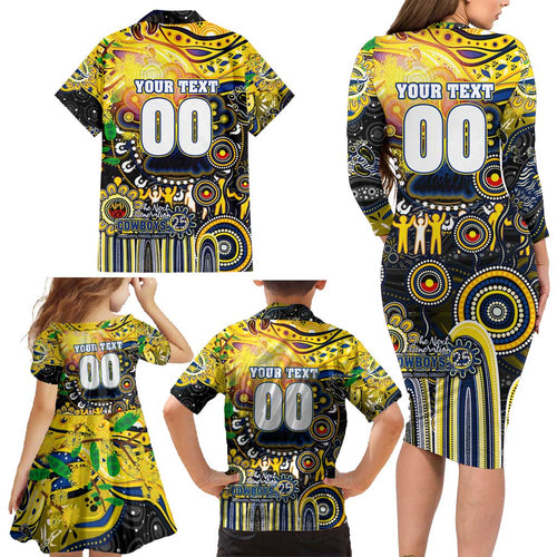 Personalised NAIDOC Week 2025 Cowboys Rugby Family Matching Long Sleeve Bodycon Dress and Hawaiian Shirt Aboriginal Dot Painting