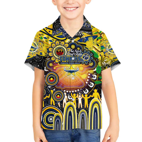 Personalised NAIDOC Week 2025 Cowboys Rugby Family Matching Long Sleeve Bodycon Dress and Hawaiian Shirt Aboriginal Dot Painting