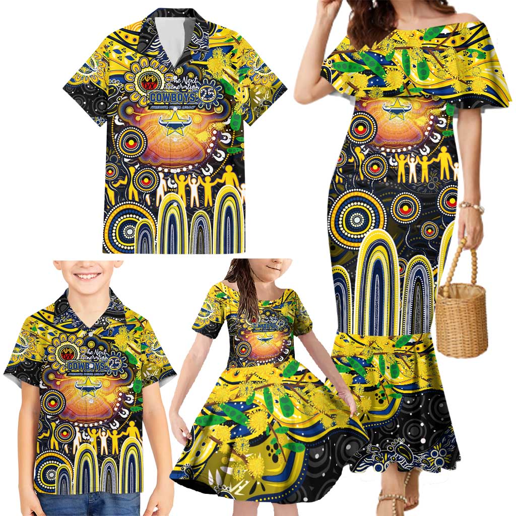 Personalised NAIDOC Week 2025 Cowboys Rugby Family Matching Mermaid Dress and Hawaiian Shirt Aboriginal Dot Painting
