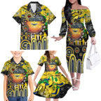 Personalised NAIDOC Week 2025 Cowboys Rugby Family Matching Off The Shoulder Long Sleeve Dress and Hawaiian Shirt Aboriginal Dot Painting