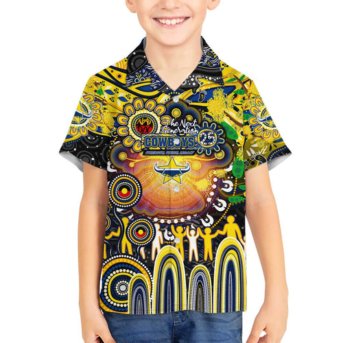 Personalised NAIDOC Week 2025 Cowboys Rugby Family Matching Off The Shoulder Long Sleeve Dress and Hawaiian Shirt Aboriginal Dot Painting