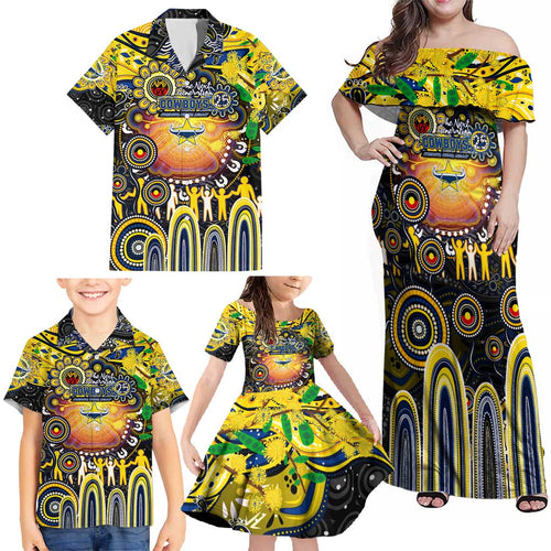 Personalised NAIDOC Week 2025 Cowboys Rugby Family Matching Off Shoulder Maxi Dress and Hawaiian Shirt Aboriginal Dot Painting