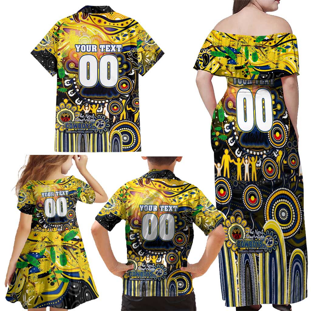 Personalised NAIDOC Week 2025 Cowboys Rugby Family Matching Off Shoulder Maxi Dress and Hawaiian Shirt Aboriginal Dot Painting