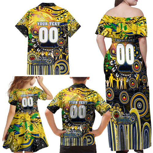 Personalised NAIDOC Week 2025 Cowboys Rugby Family Matching Off Shoulder Maxi Dress and Hawaiian Shirt Aboriginal Dot Painting