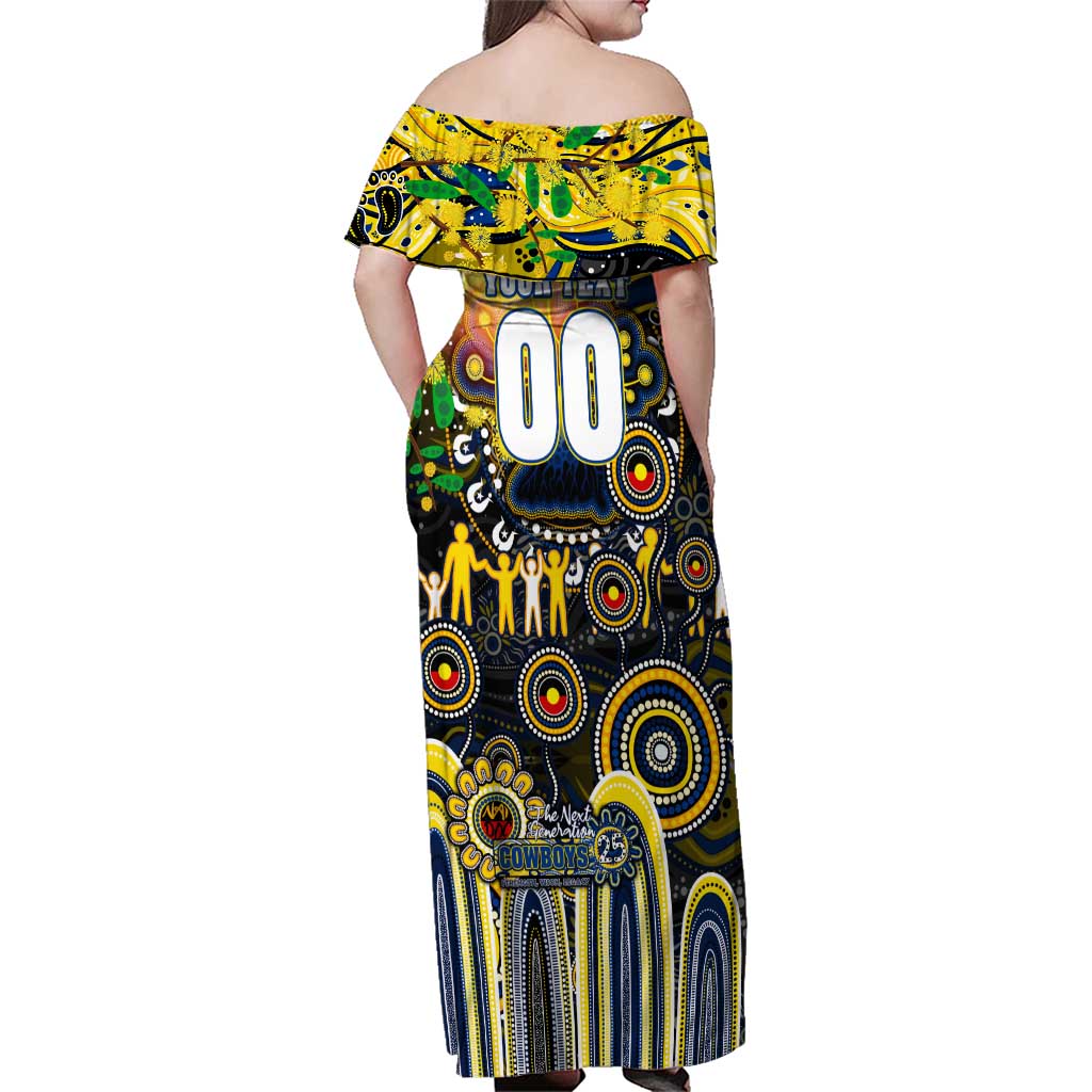 Personalised NAIDOC Week 2025 Cowboys Rugby Family Matching Off Shoulder Maxi Dress and Hawaiian Shirt Aboriginal Dot Painting
